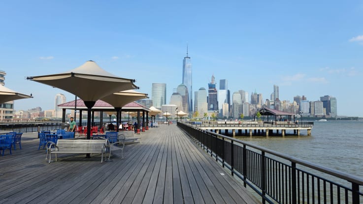 Pier views of Manhattan from New Jersey.