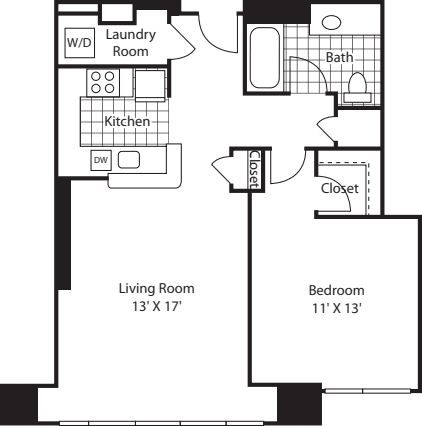1 Bed (South) - 792 floorplan