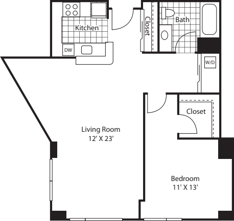 One Bedroom 863 floorplan