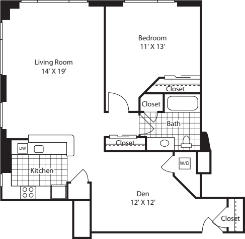 One Bedroom 1036 floorplan