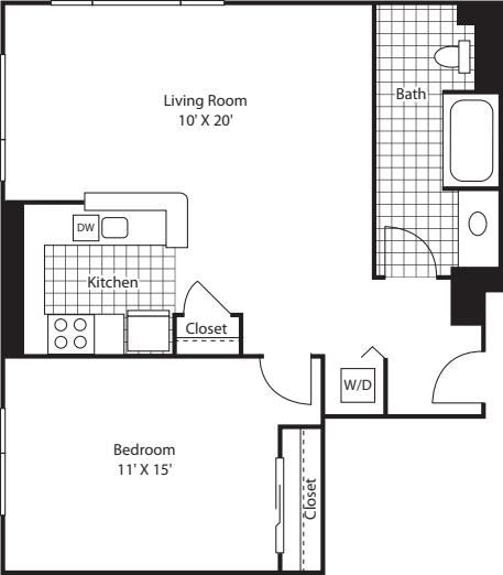 One Bedroom 802 Unit 540 floorplan