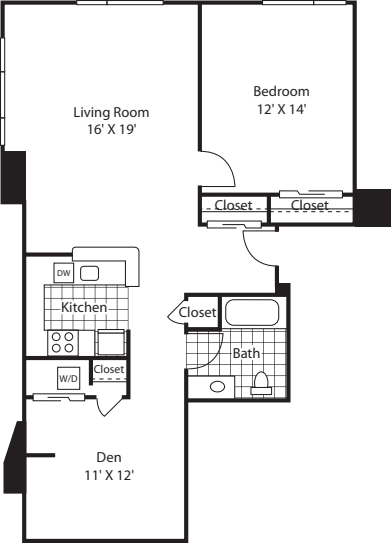One Bedroom 978 B floorplan