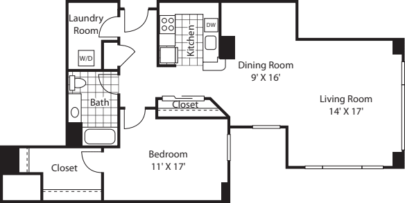 One Bedroom 1025 floorplan
