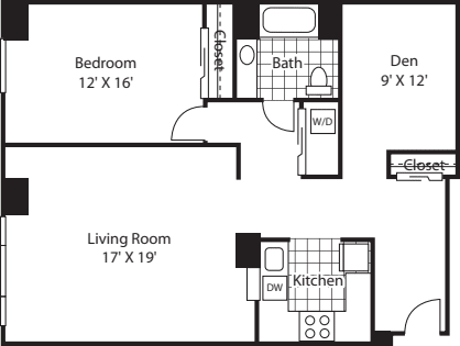 One Bedroom 1293 floorplan