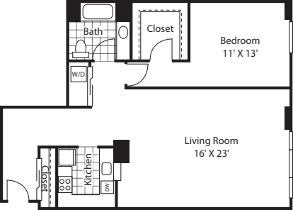 One Bedroom 1413 floorplan