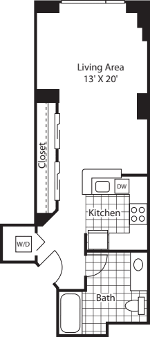 Urban One Bedroom 609 floorplan