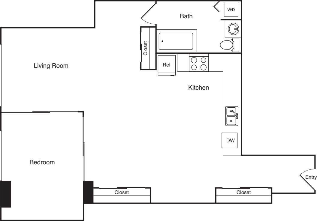 One Bedroom 650 floorplan