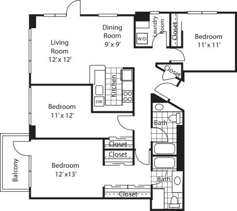 Three Bedroom 1423 floorplan