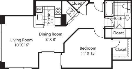One Bedroom 856 floorplan