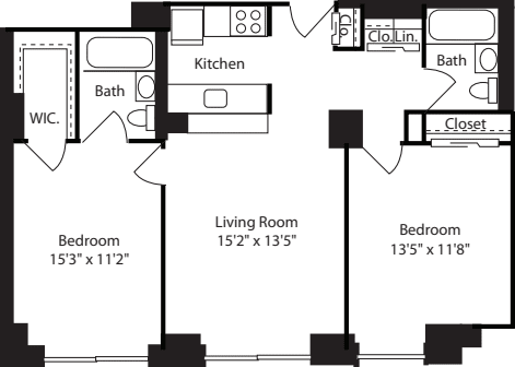 Two Bedroom: 216 floorplan