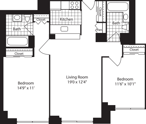 Two bedroom: 201 floorplan