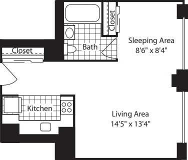 Studio with Alcove floorplan