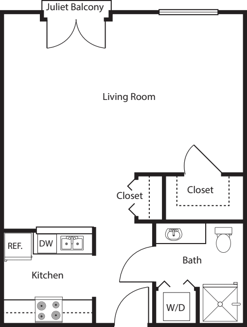 Studio with Patio -585 floorplan