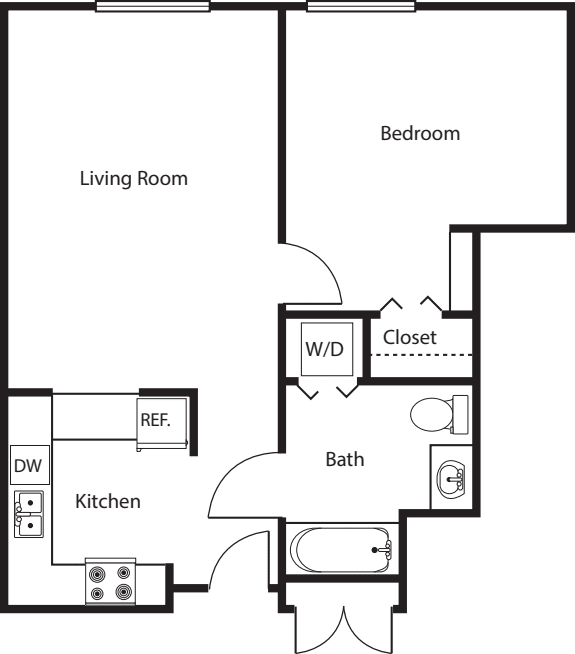1 Bedroom -670 floorplan