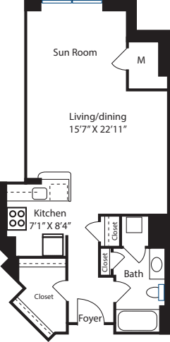 Taft Studio with Sun Room floorplan