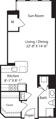 Madison Studio With Sun Room floorplan