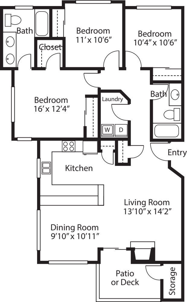 Three Bedroom  Two Baths