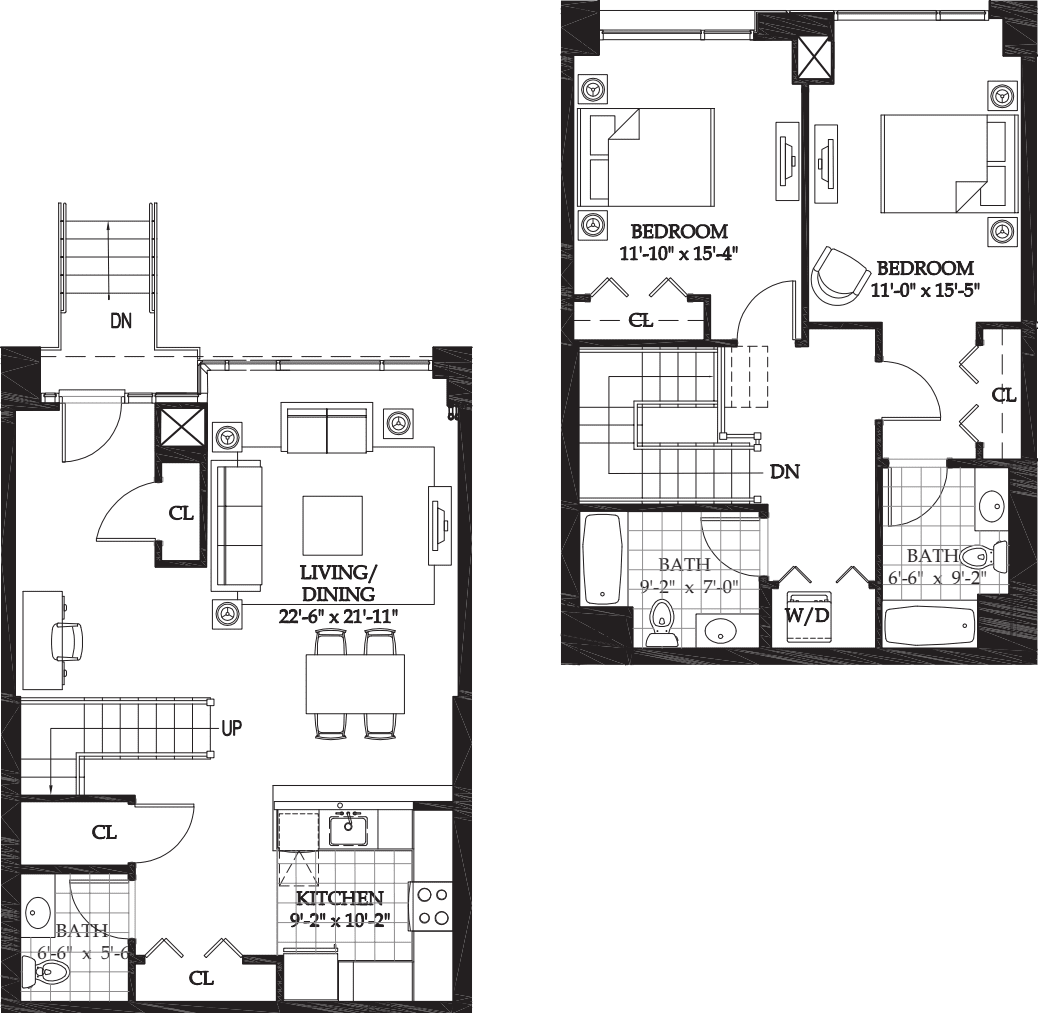 Asteria 2 BR Townhome floorplan
