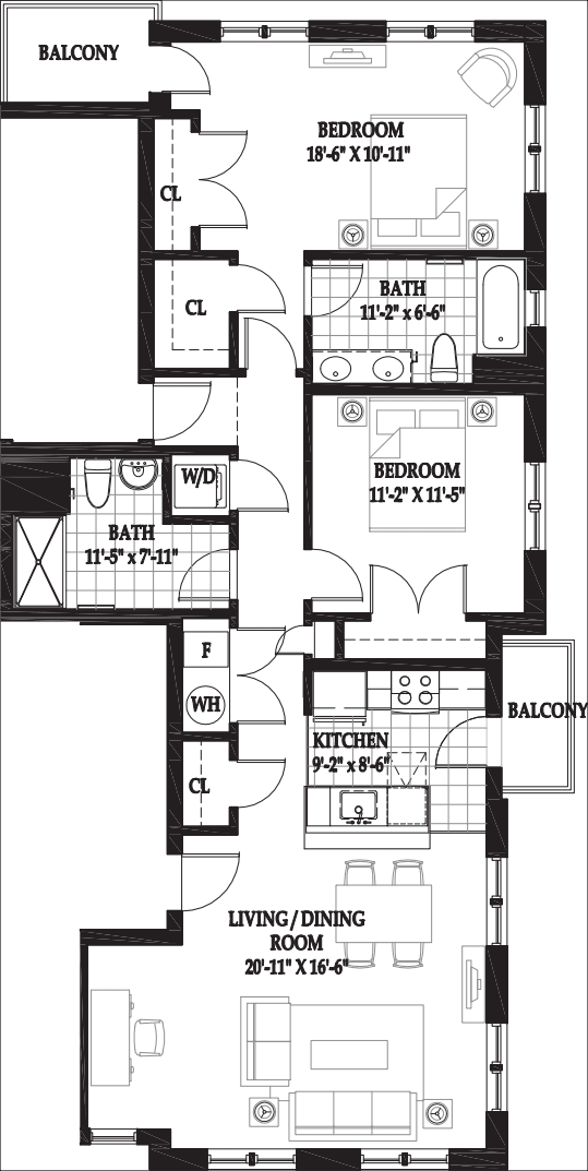 Villas Two Bedroom with Patio A floorplan