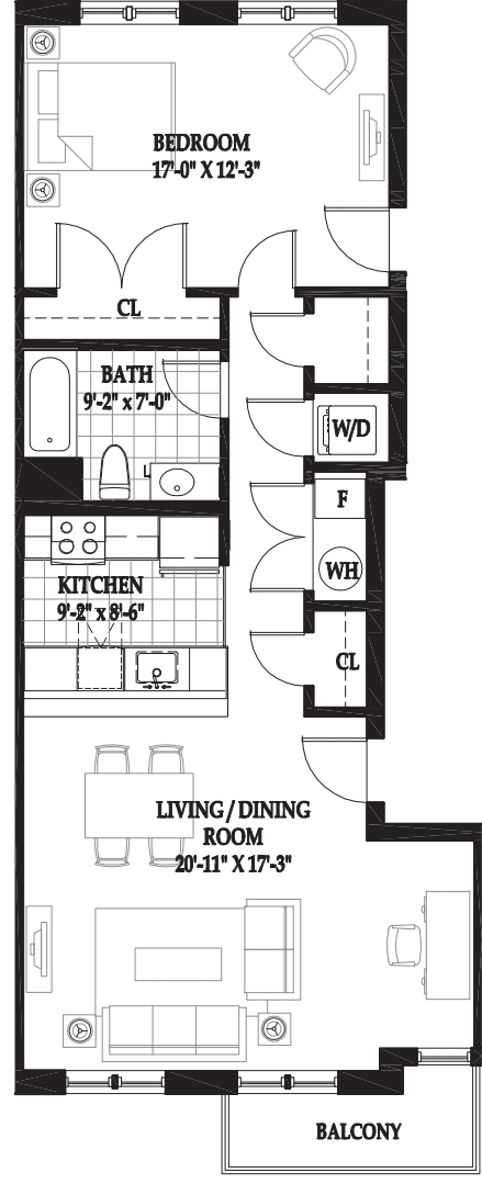 Villas One Bedroom with Balcony floorplan
