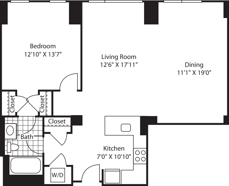 1 Bed (South) - 993 floorplan