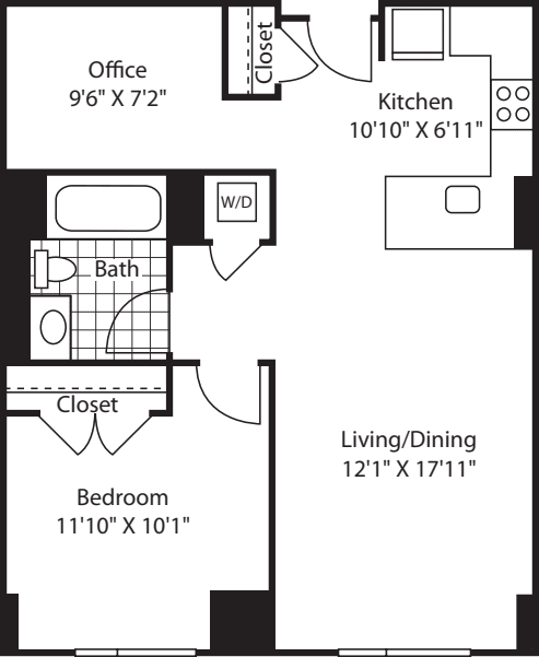 1 Bed (South) - 750 floorplan