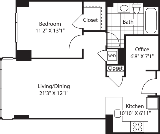 1 Bed (South) - 792 floorplan