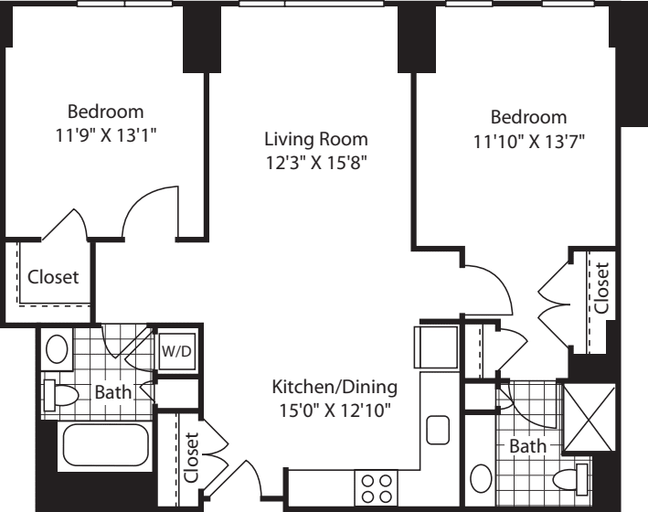 2 Bed (South) - 1106 floorplan