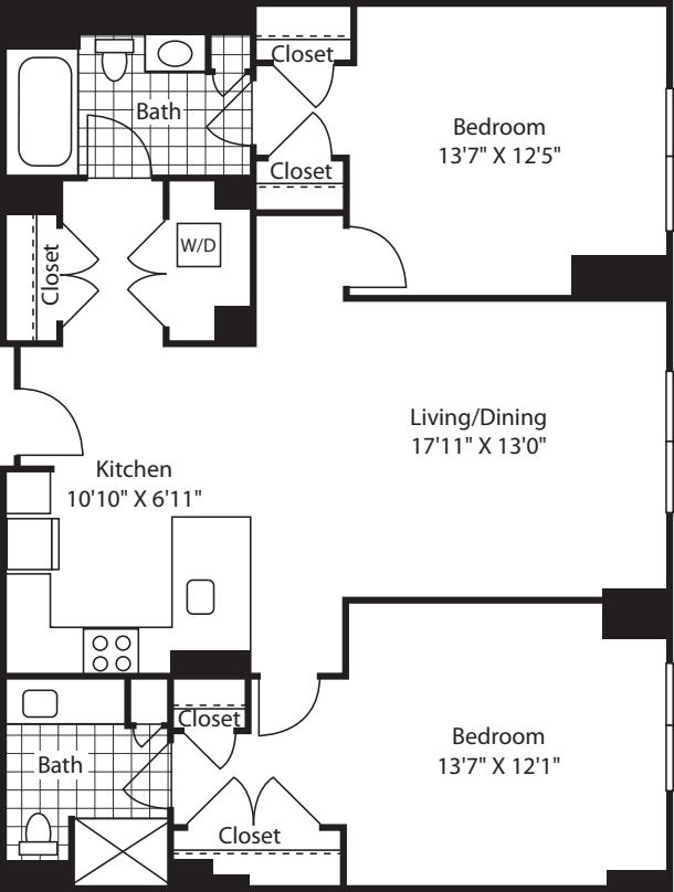2 Bed (South) - 1172 floorplan