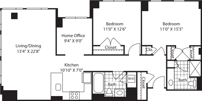 2 Bed (South) - 1274 floorplan