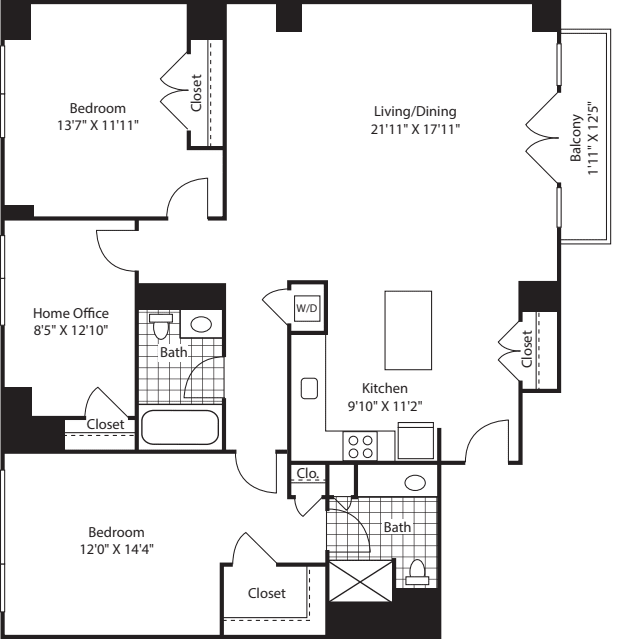 2 Bed with Office (South) - 1529 floorplan