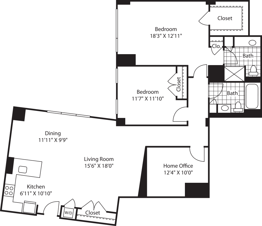 2 Bed with Office (South) - 1495