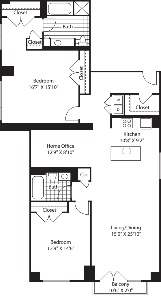 2 Bed with Office (South) - 1797 floorplan