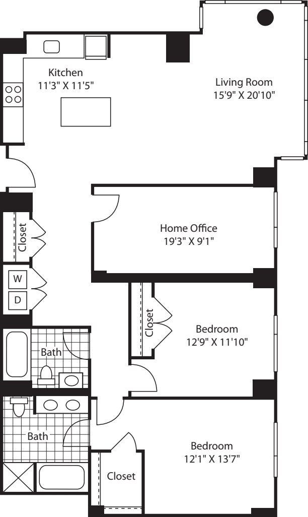 2 Bed with Office (South) - 1605 floorplan