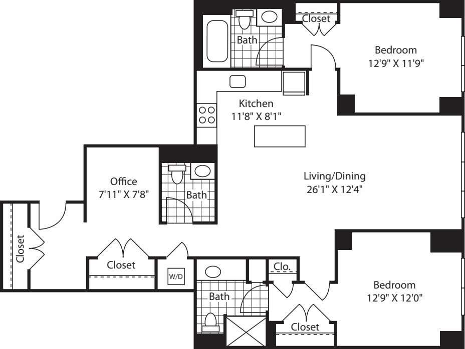 2 Bed (South) - 1369 floorplan