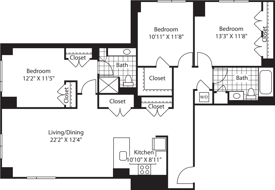 3 Bed (South) - 1490 floorplan