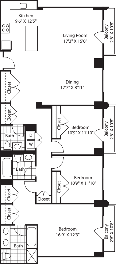3 Bed A (South) - 1817 floorplan