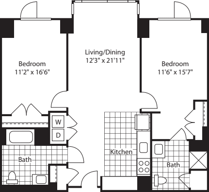 2 Bed (North)- 1113 floorplan