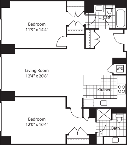 2 Bed (North)- 1295 floorplan