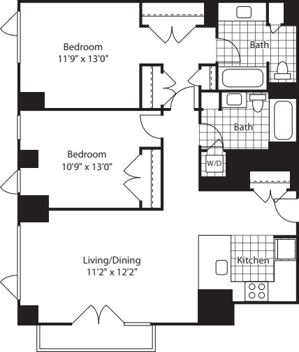 2 Bed (North)- 1159 floorplan