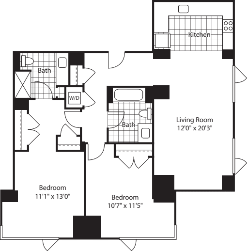 2 Bed (North)- 1086 floorplan