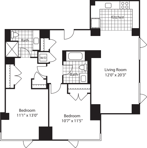 2 Bed (North)- 1096 floorplan