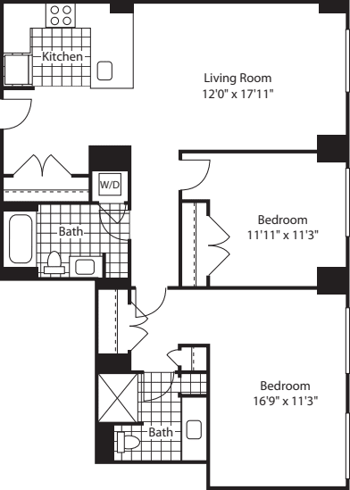2 Bed (North)- 1069 floorplan
