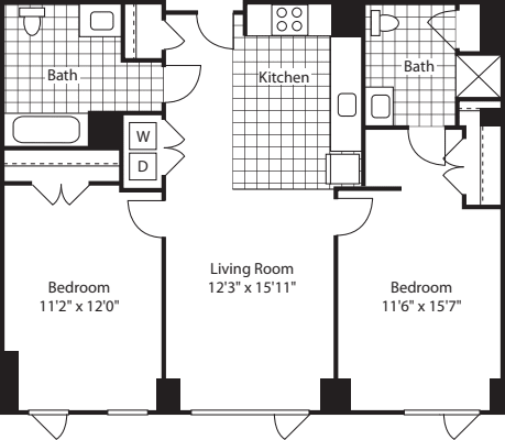 2 Bed (North)- 1100 floorplan