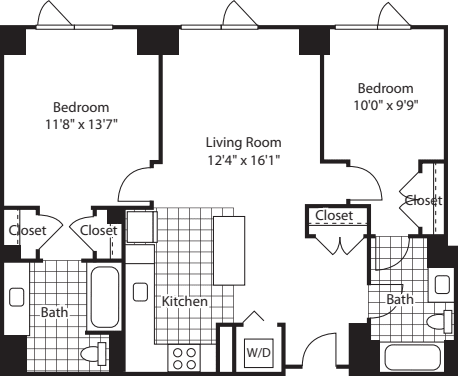 2 Bed (North)- 1001 floorplan