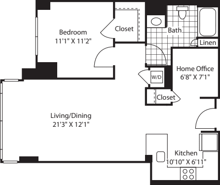 1 Bed (South) - 772 floorplan