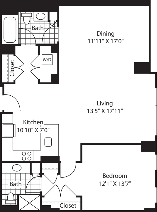 1 Bed (South) - 1171 floorplan