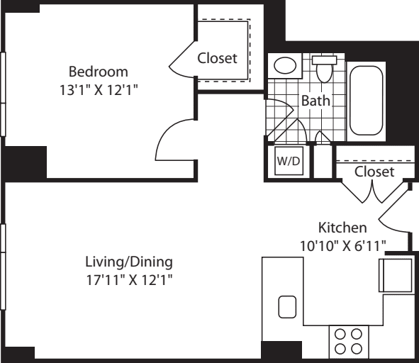 1 Bedroom (South) - 718 floorplan