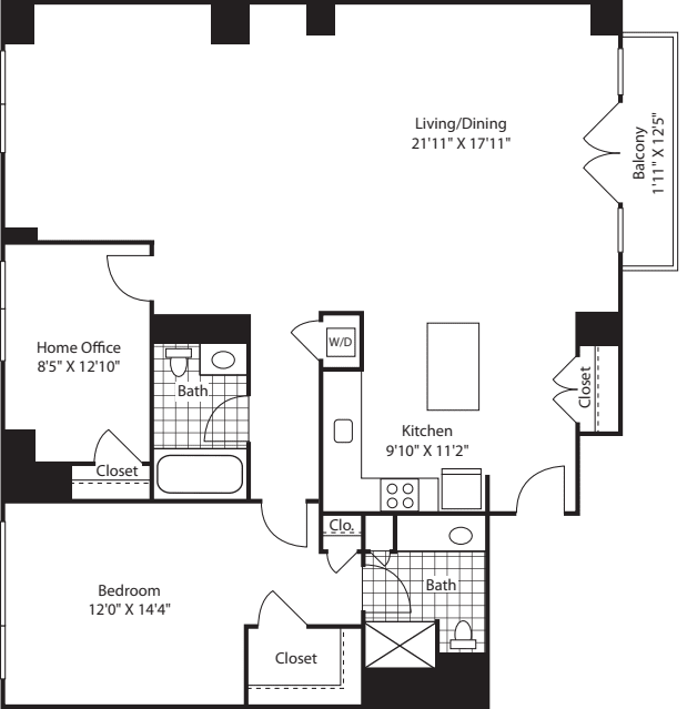 2 Bed (South) - 1529 floorplan