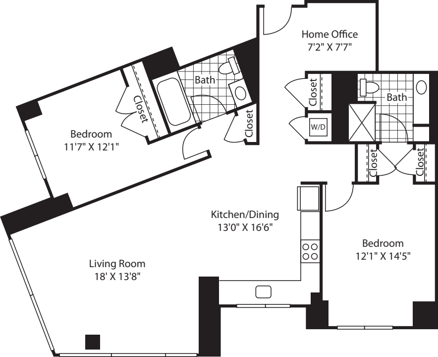 2 Bed (South) - 1384 floorplan